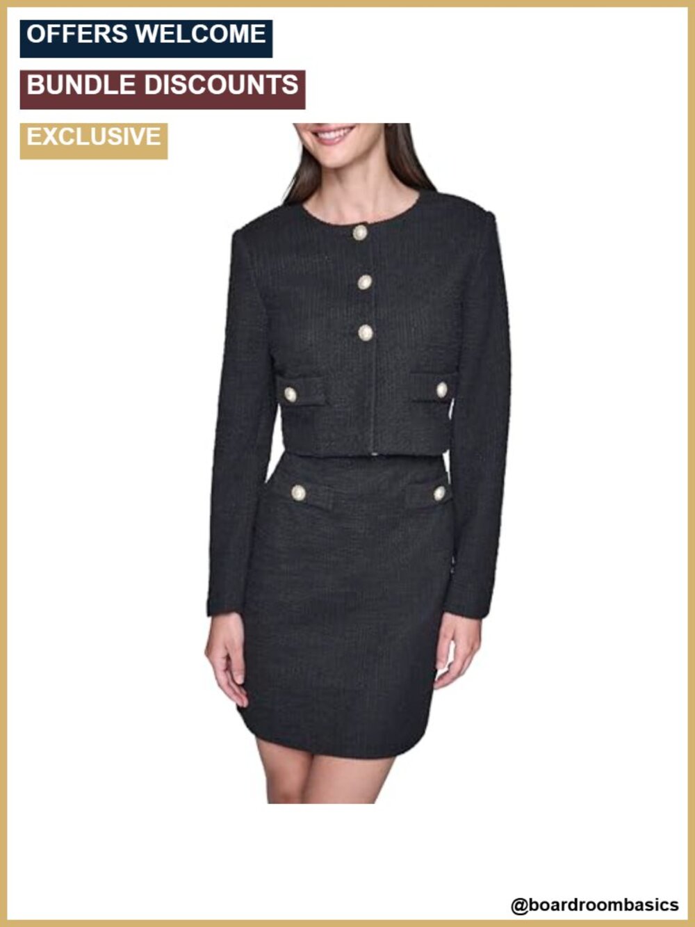 Women's Tweed Scoop Neck Cropped Jacket with Flattering Fit